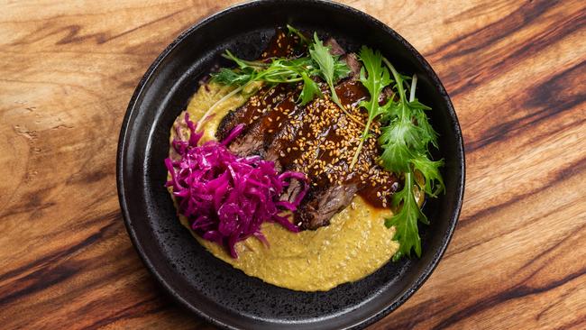 Nikkei’s short rib anticucho from Nikkei Restaurant uses miso in its puree. Picture: Bruno Stefani