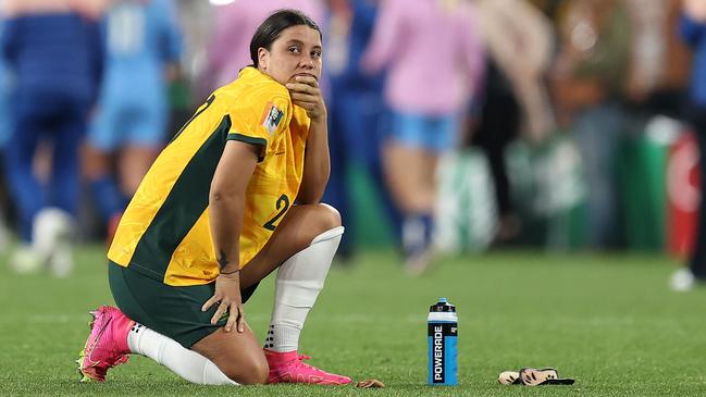 After full-time, Sam Kerr was coming to grips with the shocking reality that her greatest footballing dream could now never be realised. Picture: Getty Images