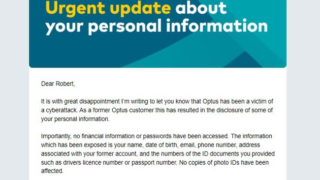 A copy of a letter to an Optus customer