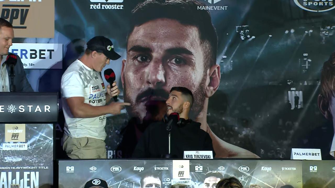 Paul Gallen walked out of his press conference with Kris Terzievski. Photo: Fox Sports