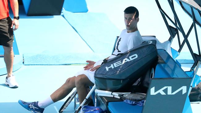 Serbia's Novak Djokovic takes part in a training session in Melbourne