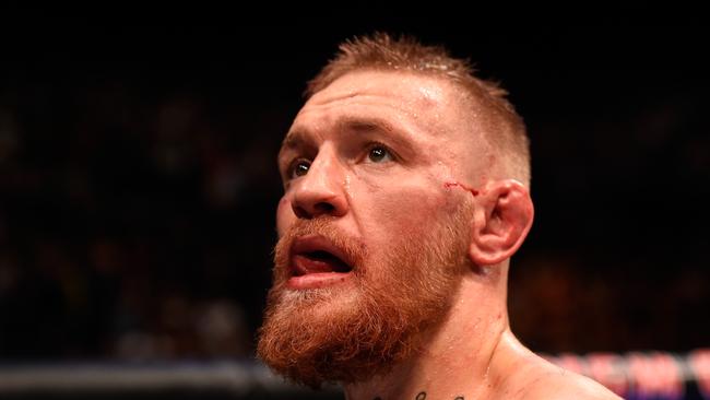 Conor McGregor of Ireland reacts after his loss to Nate Diaz.