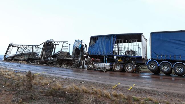 A head-on truck crash at Truro on Thurday. Both drivers were killed. Picture: Tom Huntley