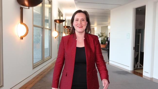 Minister for Women, Minister for Jobs and Industrial Relations Kelly O'Dwyer after speaking at a doorstop at Parliament House in Canberra.