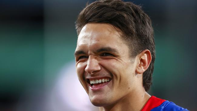 Western Bulldogs forward Jamarra Ugle-Hagan was all smiles after scoring his first win against the Gold Coast Suns in Round 18. Picture: Michael Klein