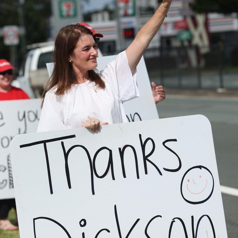 Ali France hitting the streets of Strathpine to thank volunteers and local voters who helped her defeat Opposition Leader Peter Dutton. Photo: Annette Dew.
