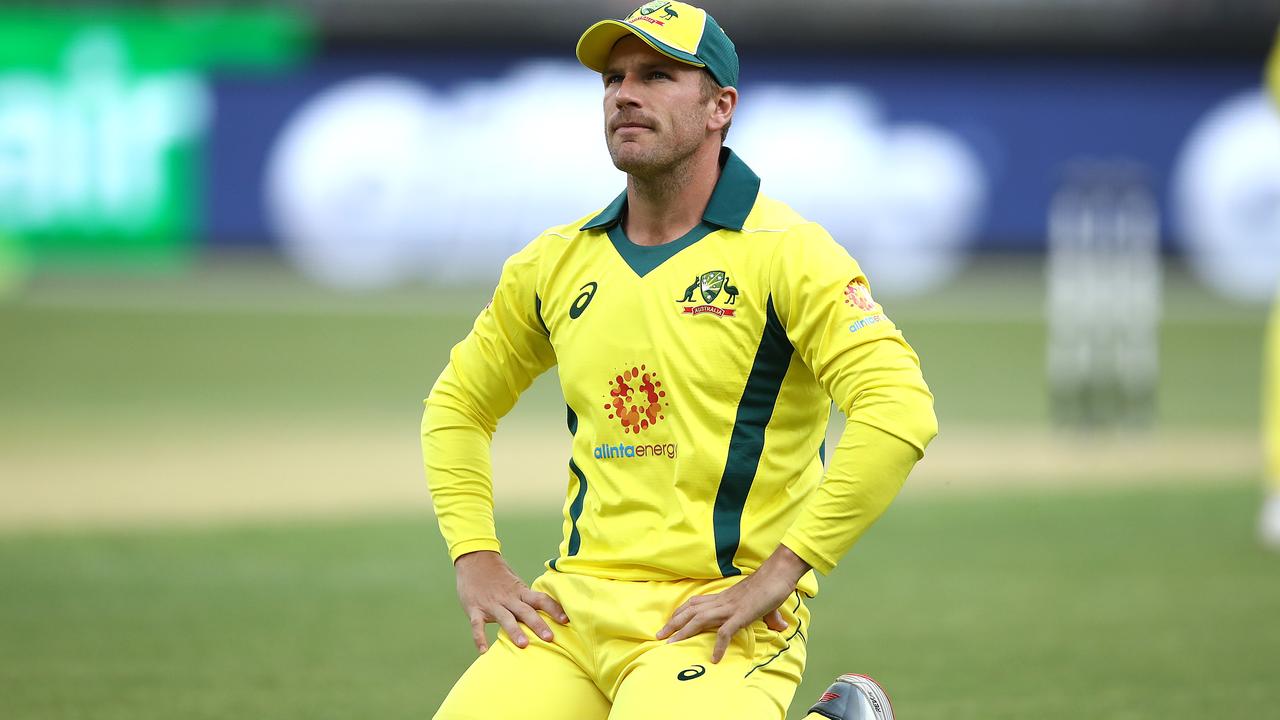 Aaron Finch doesn’t look too impressed in the field at Perth Stadium on Sunday.