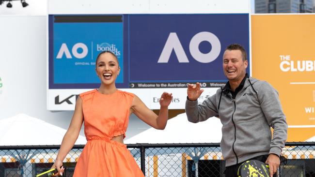 Olivia Molly Rogers and Lleyton Hewitt at Bondi Sands in Tennis Club during the 2023 Australian Open at Melbourne Park. Tennis Australia: FIONA HAMILTON