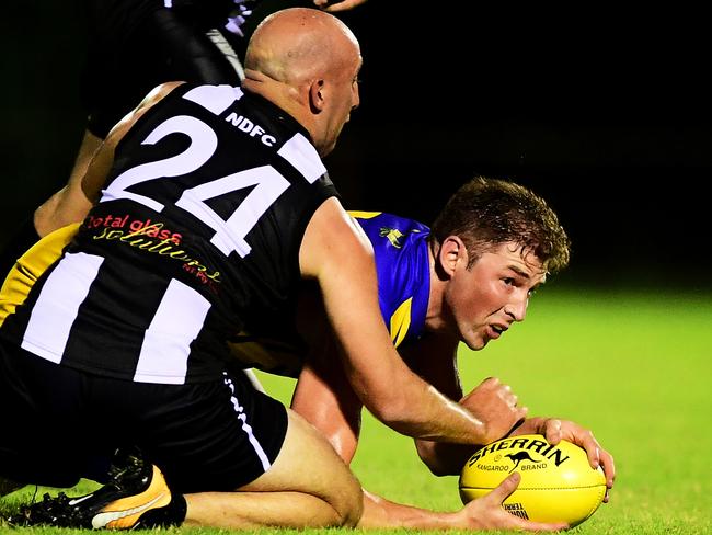 Wanderers star forward Brett Eddy has started the 2020-21 NTFL season in impressive fashion, booting six goals in his team’s come-from-behind win over St Mary’s in Round 2. Picture: Justin Kennedy