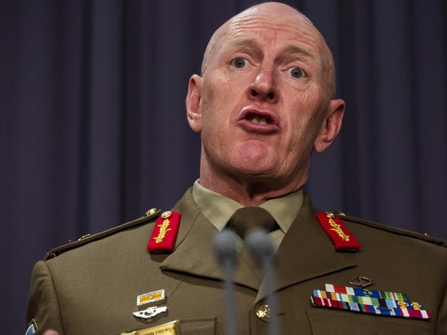 Lieutenant General John Frewen at a press conference at Parliament House. Picture: NCA NewsWire / Martin Ollman