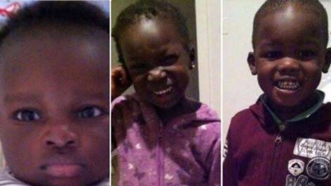 One-year-old Bol (left) and four-year-old twins Madit and Anger (right) died when their four-wheel-drive plunged into a Wyndham Vale lake. Picture: Twitter