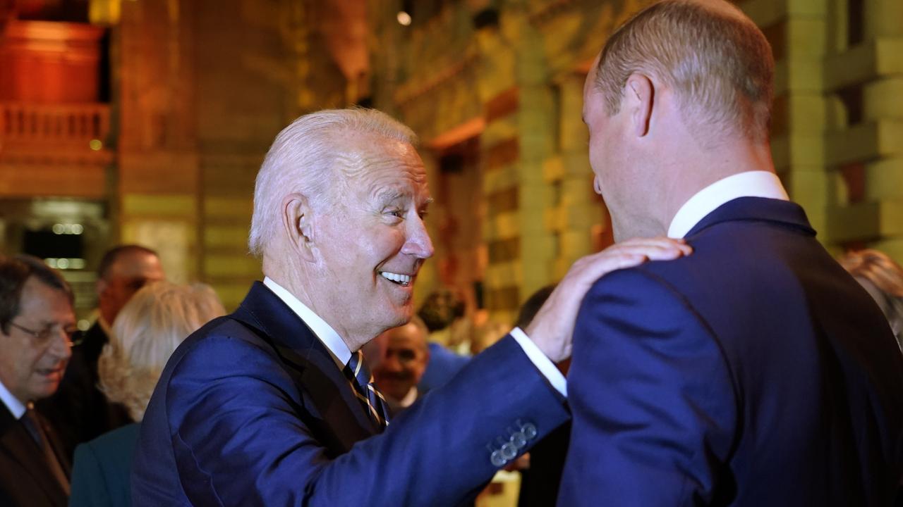 President Joe Biden greets Prince William. Picture: Alberto Pezzali/Getty Images