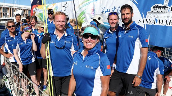 Wendy Tuck with her crew in Hobart in 2017. (Sam Rosewarne)