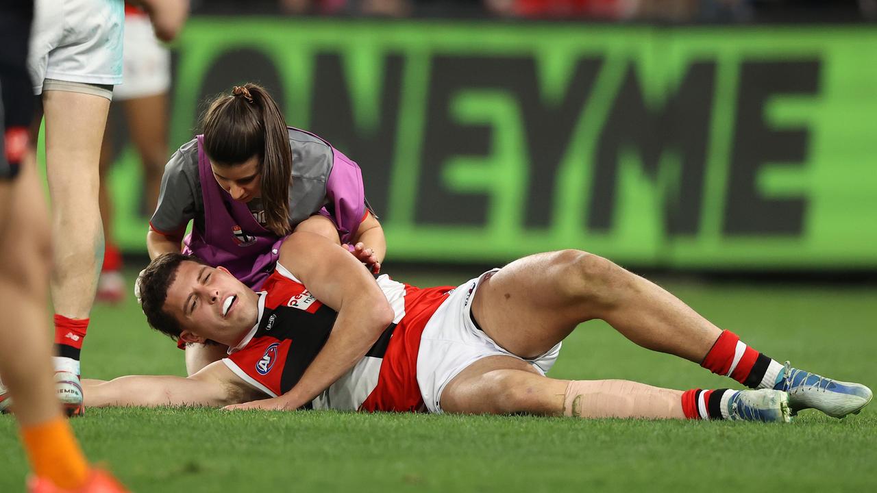 Rowan Marshall was another player to the leave the field in the last quarter. Picture: Robert Cianflone/Getty Images