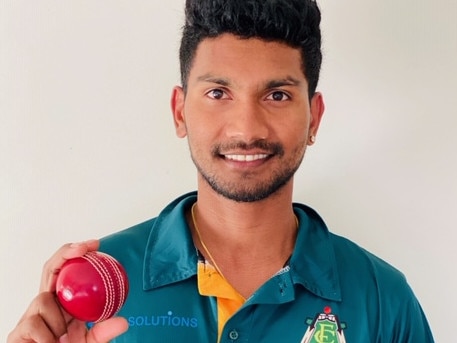 East Coburg hat-trick bowler Satheesh Sivakumaran Fernandu.