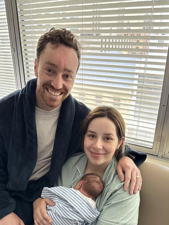 James and Jess Wilson with their son at Hobart Private Hospital. Picture: Supplied