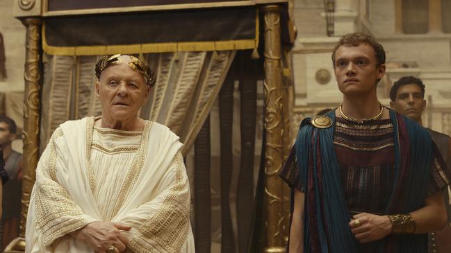 Hopkins as Emperor Vespasian and Jojo Macari as Domitian. Picture: Peacock.