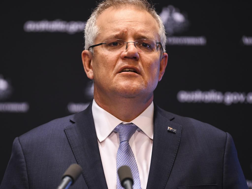 Australian Prime Minister Scott Morrison believes having a job is the most important thing in the post-virus economy. Picture: AAP Image/Lukas Coch