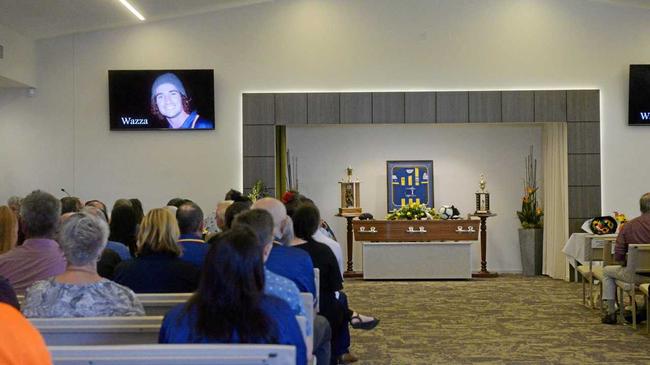 Friends, Family and team mates of Warrick Stuart gathered to say farewell at his funeral service. Picture: Geordi Offord