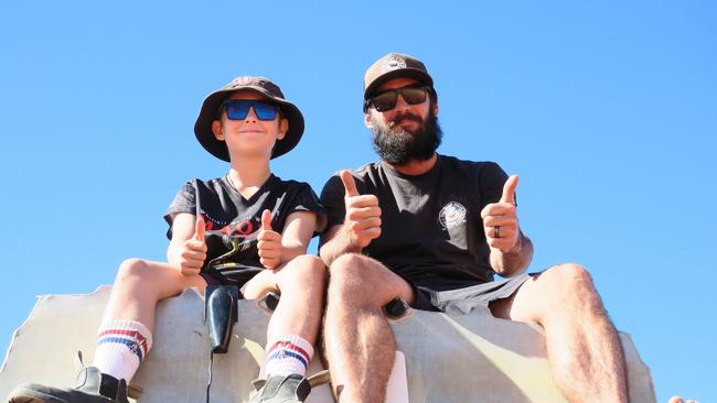 Jarrad and Noah Dundon. After five months on the road lapping Australia, the Dundon's were taking a break from the road by catching some Finke action.