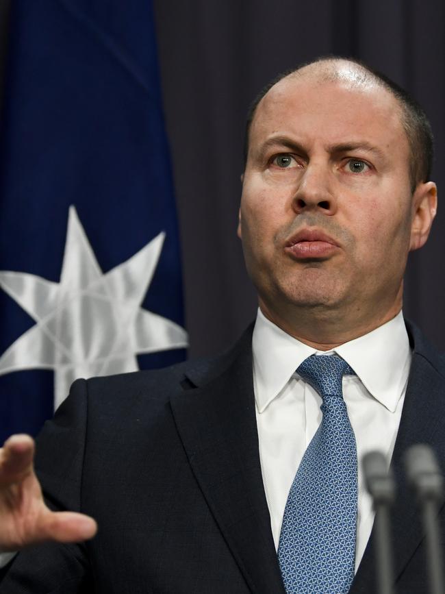 Federal Treasurer Josh Frydenberg at the budget update. Picture: AAP / Lukas Coch