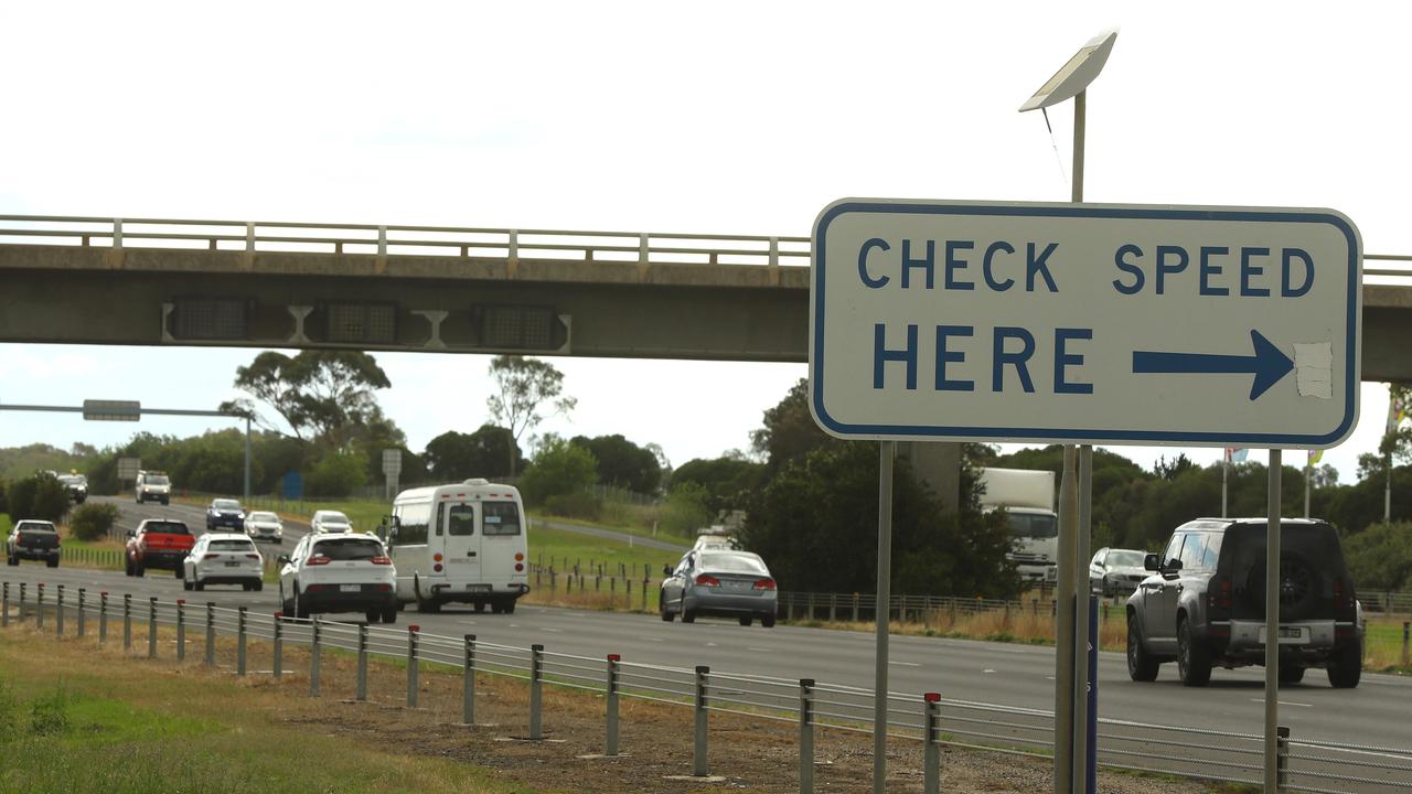 The now-defunct speed indicator signs on Princes Highway at Avalon. Picture: Alison Wynd