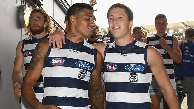 The Cats were all smiles after their win. Picture: Getty Images