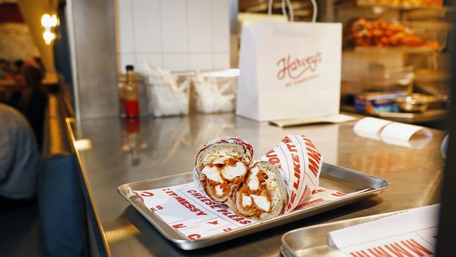 A Nashville hot chicken sandwich from Harvey's Hot Sandwiches at Parramatta Square. Picture: Richard Dobson