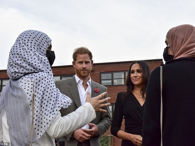 Prince Harry and Meghan Markle visiting the Joint Base McGuire-Dix-Lakehurst in New Jersey. Picture: Sgt Jake Cartier/Task Force Liberty Public Affairs