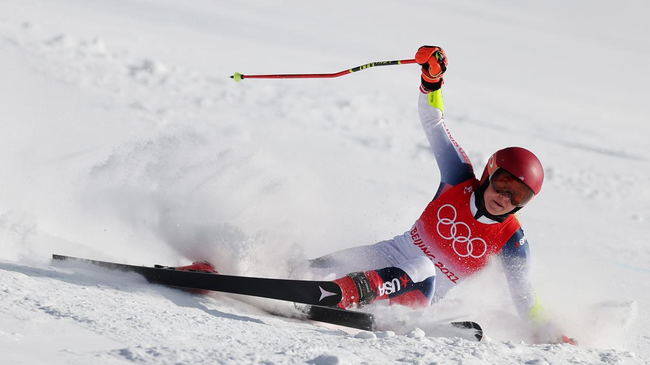 Mikaela Shiffrin of Team United States crashes. Photo by Tom Pennington/Getty Images