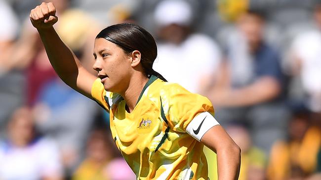 Sam Kerr scored twice for the Matildas. Picture: AAP