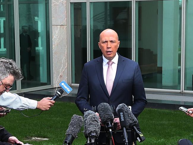 Peter Dutton holding a press conference at Parliament House in Canberra. Picture Kym Smith