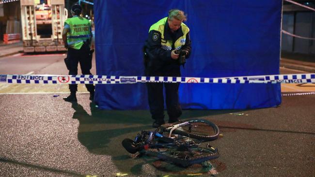 A food delivery driver was hit by a truck and killed in Surry Hills on Monday. Picture: Justin Lloyd