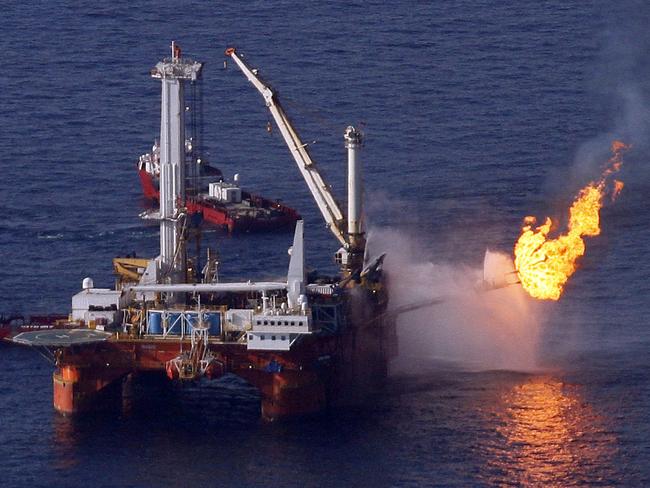 A platform burns off excess gas while assisting in the capping of the Deepwater Horizon oil well on July 10, 2010. Picture: AP