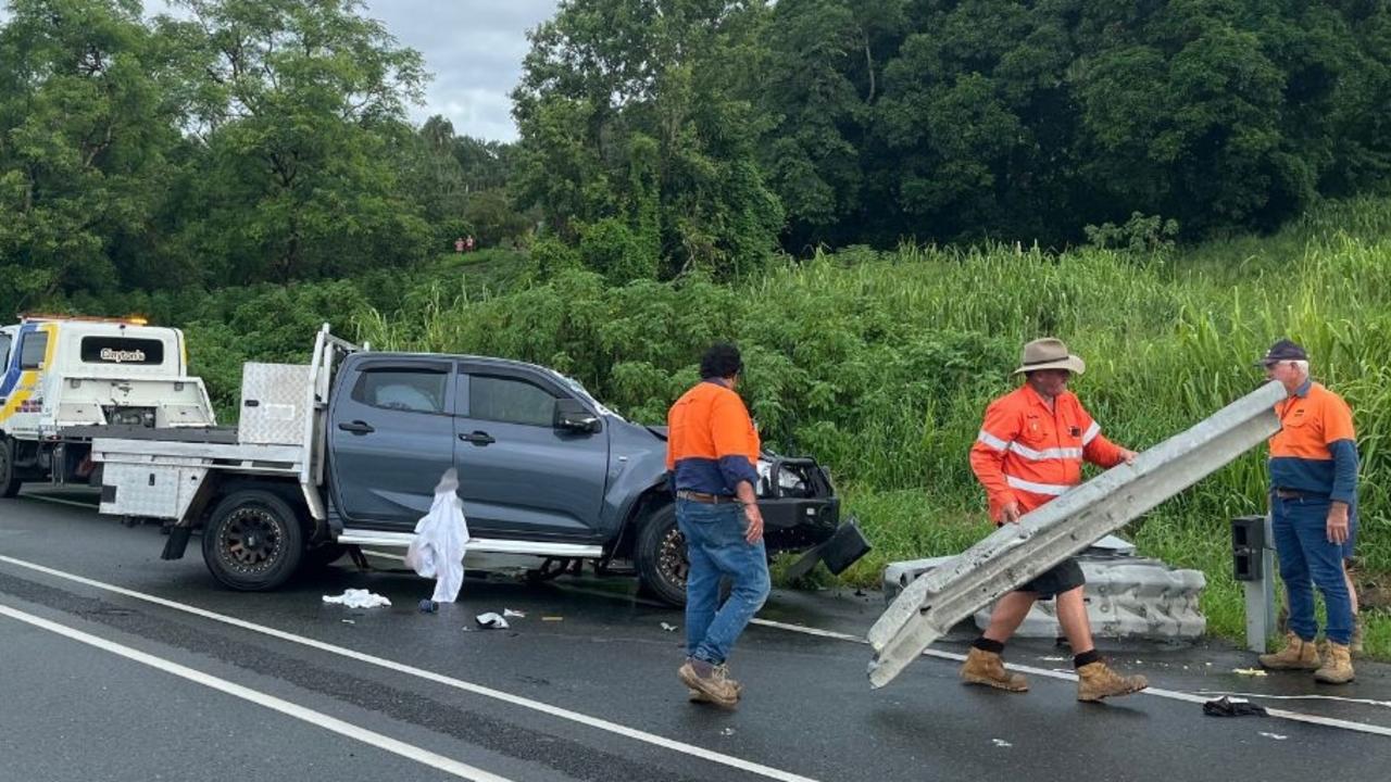 The Bruce Highway has been shut after a single vehicle crash injured and trapped one man. Photo: Luke Lay