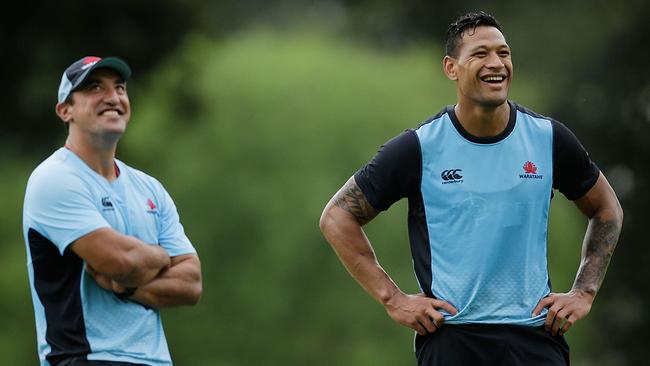 Waratahs star Israel Folau with coach Daryl Gibson.