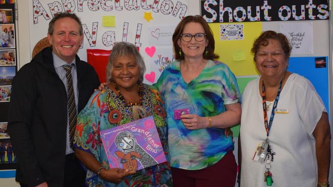 Immaculate Heart Catholic Primary School principal Kurt Dutney, Aunty Rhonda Collard-Spratt, Jacki Ferro, support teacher Kaylene Forrester.