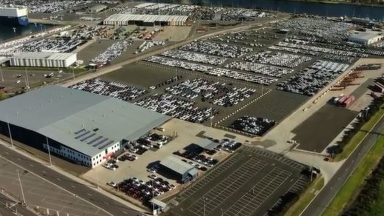 A Tesla ‘graveyard’ has emerged in Melbourne as countless unsold cars pile up. Picture: 7News