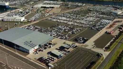 A Tesla ‘graveyard’ has emerged in Melbourne as countless unsold cars pile up. Picture: 7News