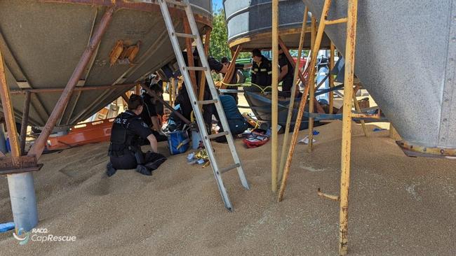 Photos shared by RACQ Capricorn Rescue of the grain silos incident at Arcturus, near Springsure in the Central Highlands.