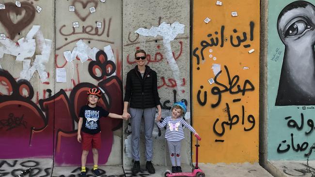 Eliza Harvey with her children while they lived in downtown Beirut.