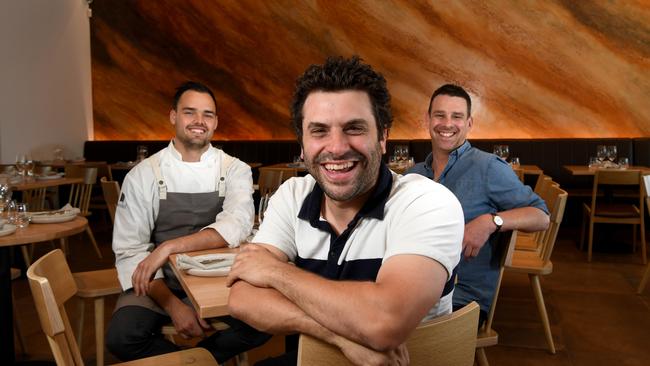 Andre Ursini (front) at Orso with head chef Will Doak and manager Simon Lambert ahead of opening. Picture: Tricia Watkinson