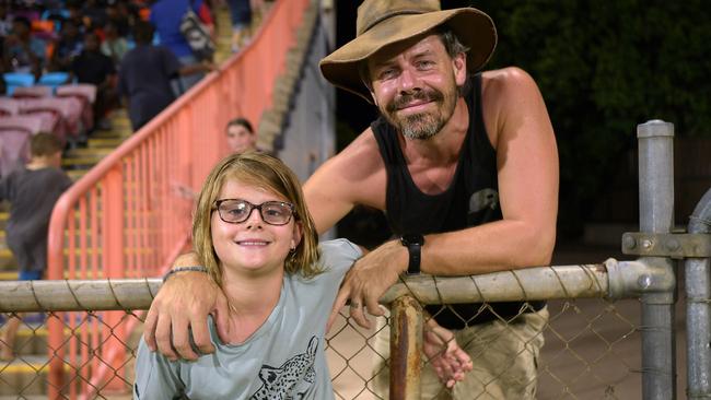 Willow and Ben Schlink at TIO Stadium to watch Gary Ablett Jr play for Palmerston. Picture: (A)manda Parkinson