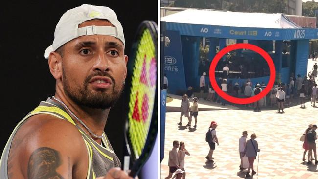 Nick Kyrgios appeared to be located near the Channel 9 studio. Photo: Getty and Facebook, Nick Kyrgios.