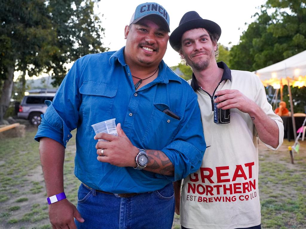 Coppabella train driver Shawn Womal with Coppabella chef Brendon Clark at the town's 50th anniversary celebrations. Mr Clark said it was a 'culture shock' to move to the mining town from Canberra. Picture: Heidi Petith