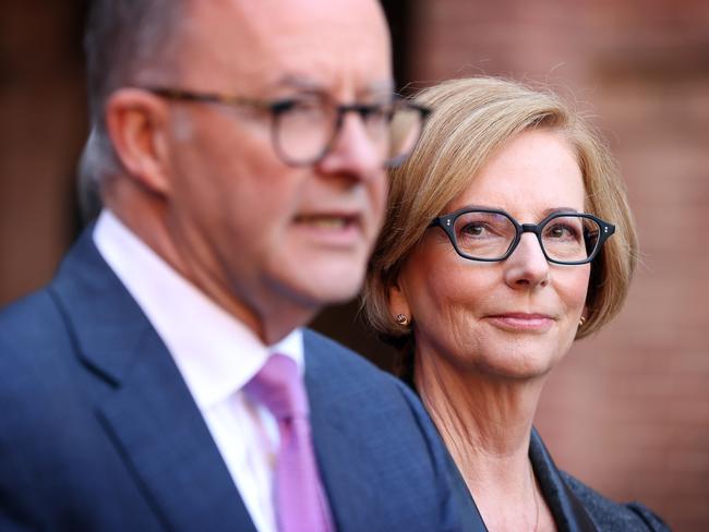 FEDERAL ELECTION TEAM 2022. LABOR BUS TOUR 20/5/22Federal Labor leader Anthony Albanese pictured in the South Australian electorate of BOOTHBY this morning at Capra Dominican College with Ex PM Julia Gillard.  Picture: Sam Ruttyn