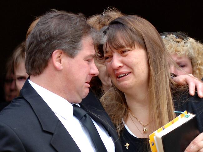 Farquharson and Cindy Gambino-Moules at the funeral in 2005. Picture: Jon Hargest