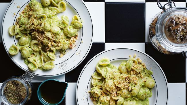 This walnut and pea pasta is easy to make.