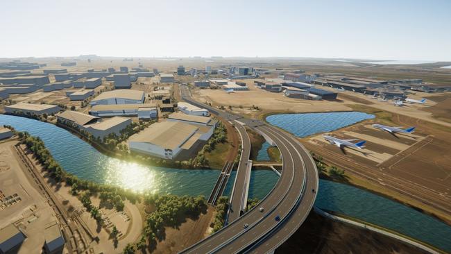 Artist impression of new roading over Alexandra Canal, as part of the Sydney Gateway.