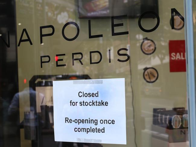 A Napoleon Perdis store in Brisbane closed for stocktake last week as the company’s future hangs in the balance. Picture: AAP Image/Richard Waugh